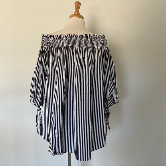 Striped Off the Shoulder Quarter Length Sleeve Plus Size Top XXXL - Picture 9 of 9